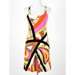 Eva Varro Colorful Eye Catching Geometric Print A-line Stretch Retro Mod Dress